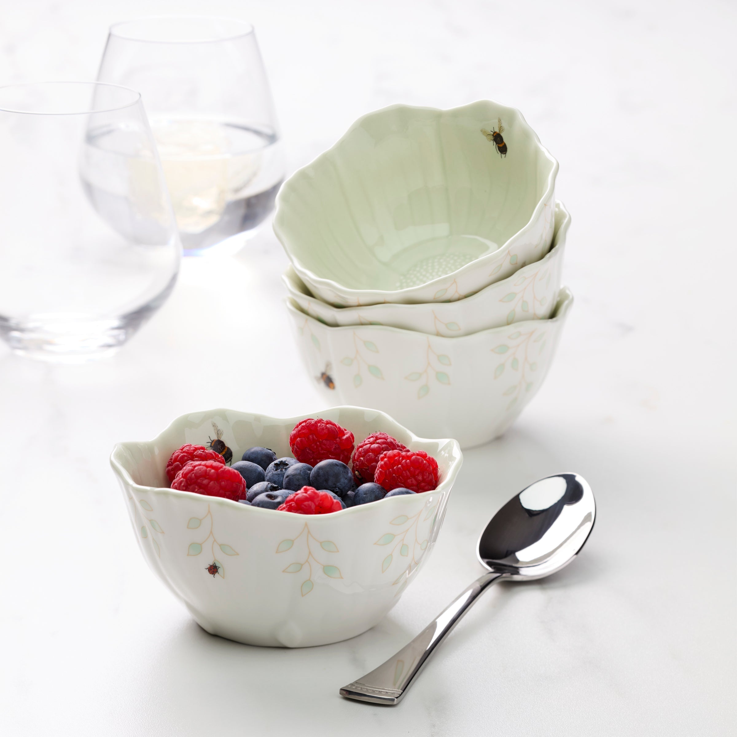 Light Green Floral Dessert Bowls, Set of 4 - Image 2